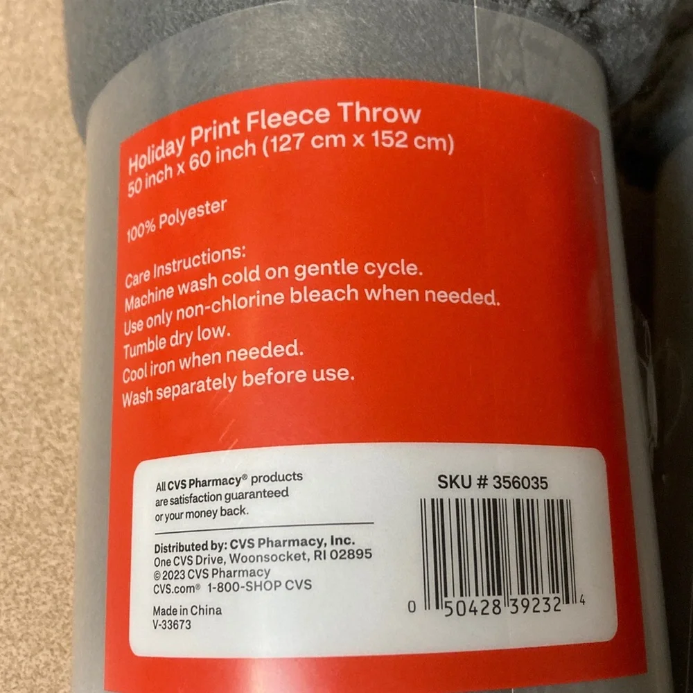 Gray Holiday Print Fleece Throw
